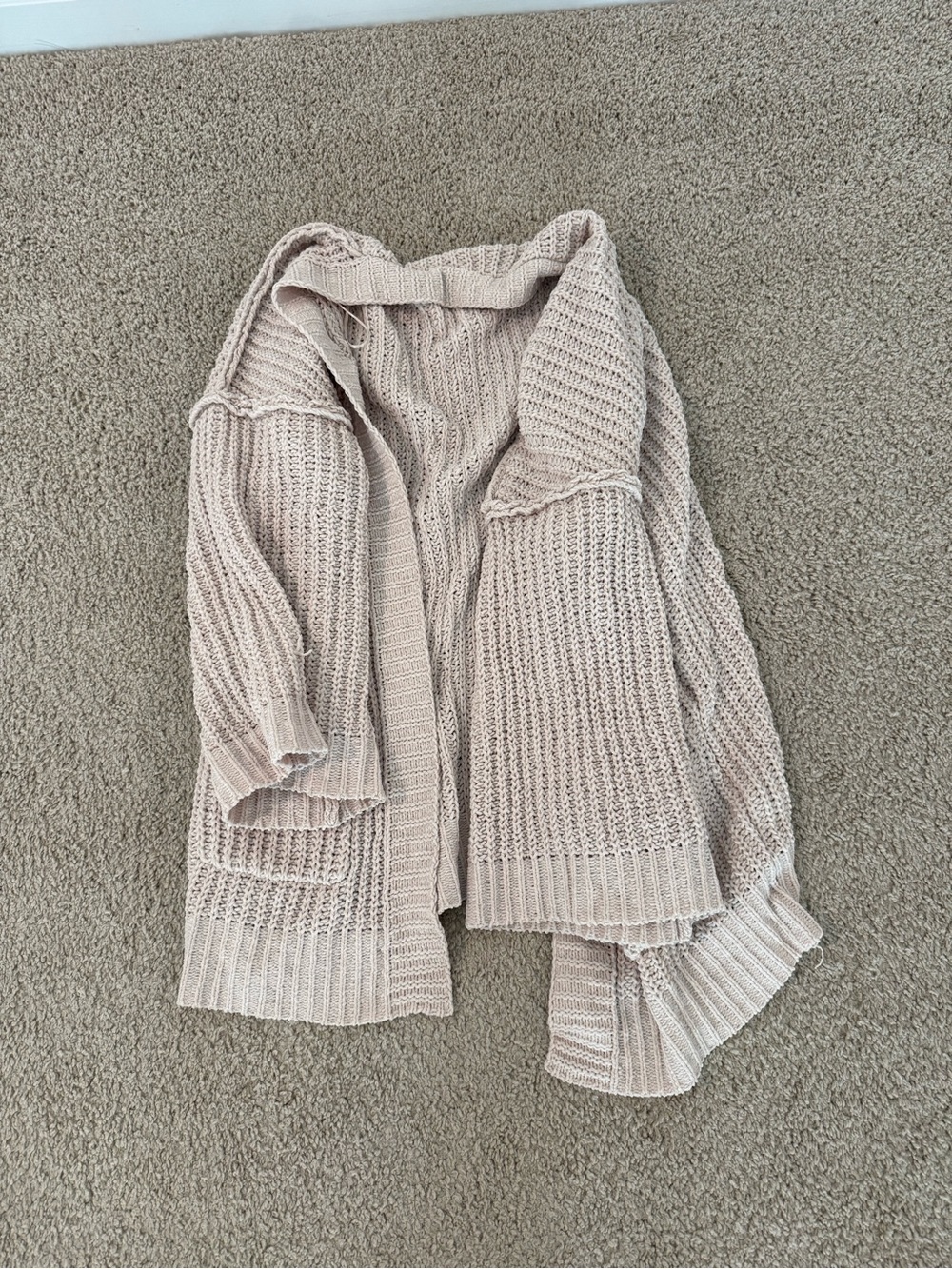 Light Beige Open-Front Knit Women's Cardigan Sweater